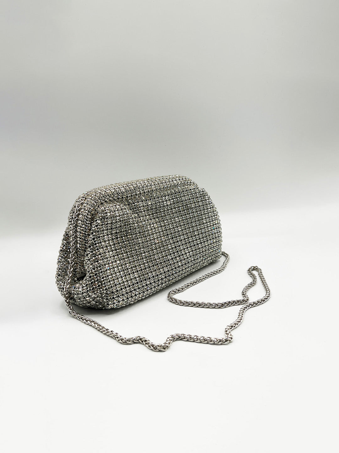 Crystal Pouch Clutch Bag In Silver HB362221
