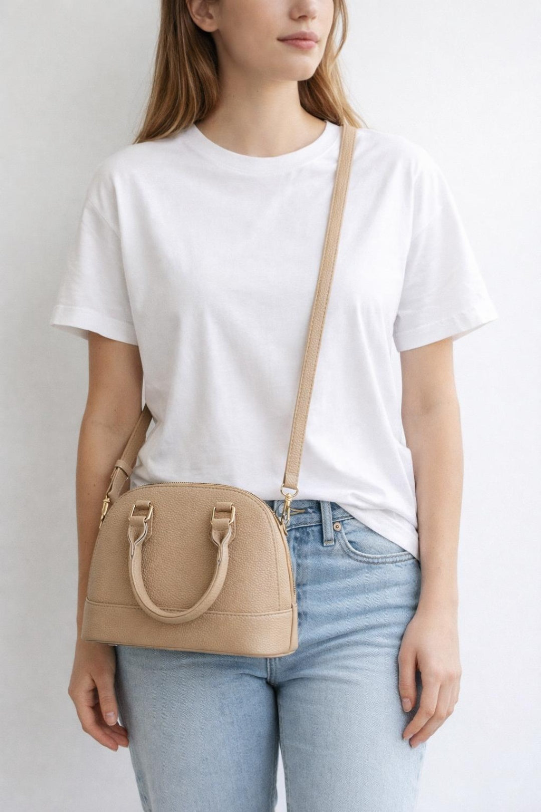 Faux Leather Mini Crossbody Bag In Beige HB362328