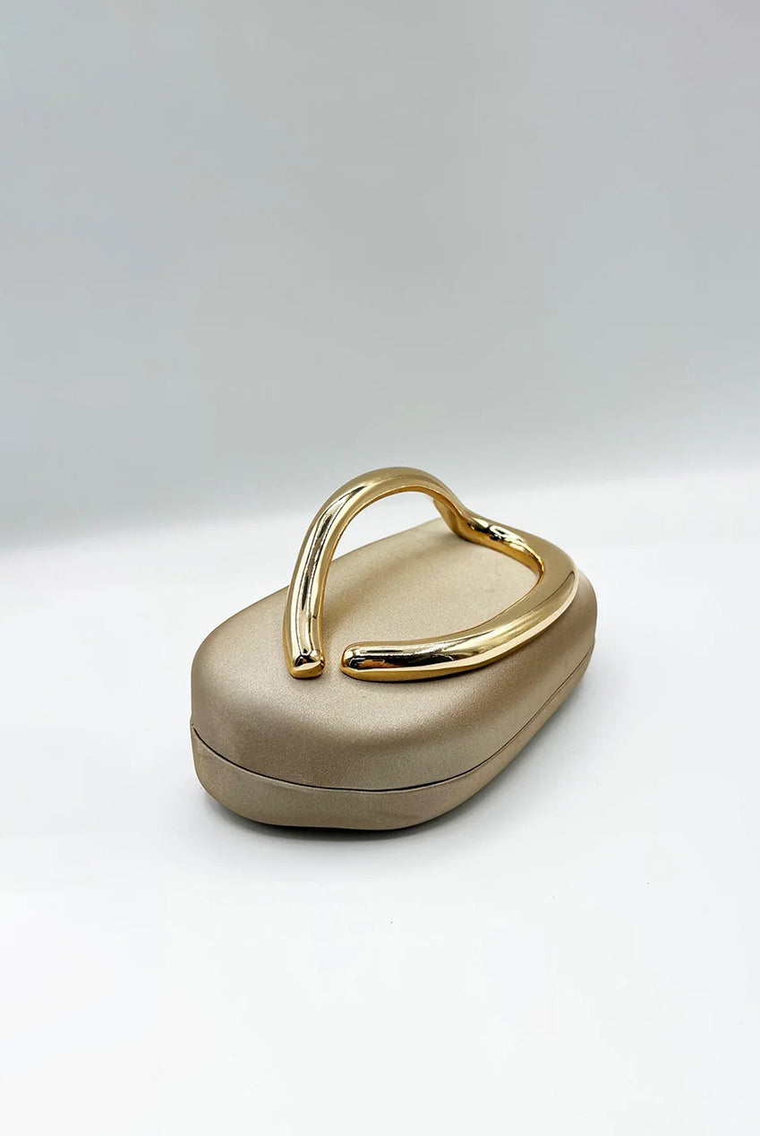 Oval Satin Hard Case Clutch Bag In Muted Gold HB362924