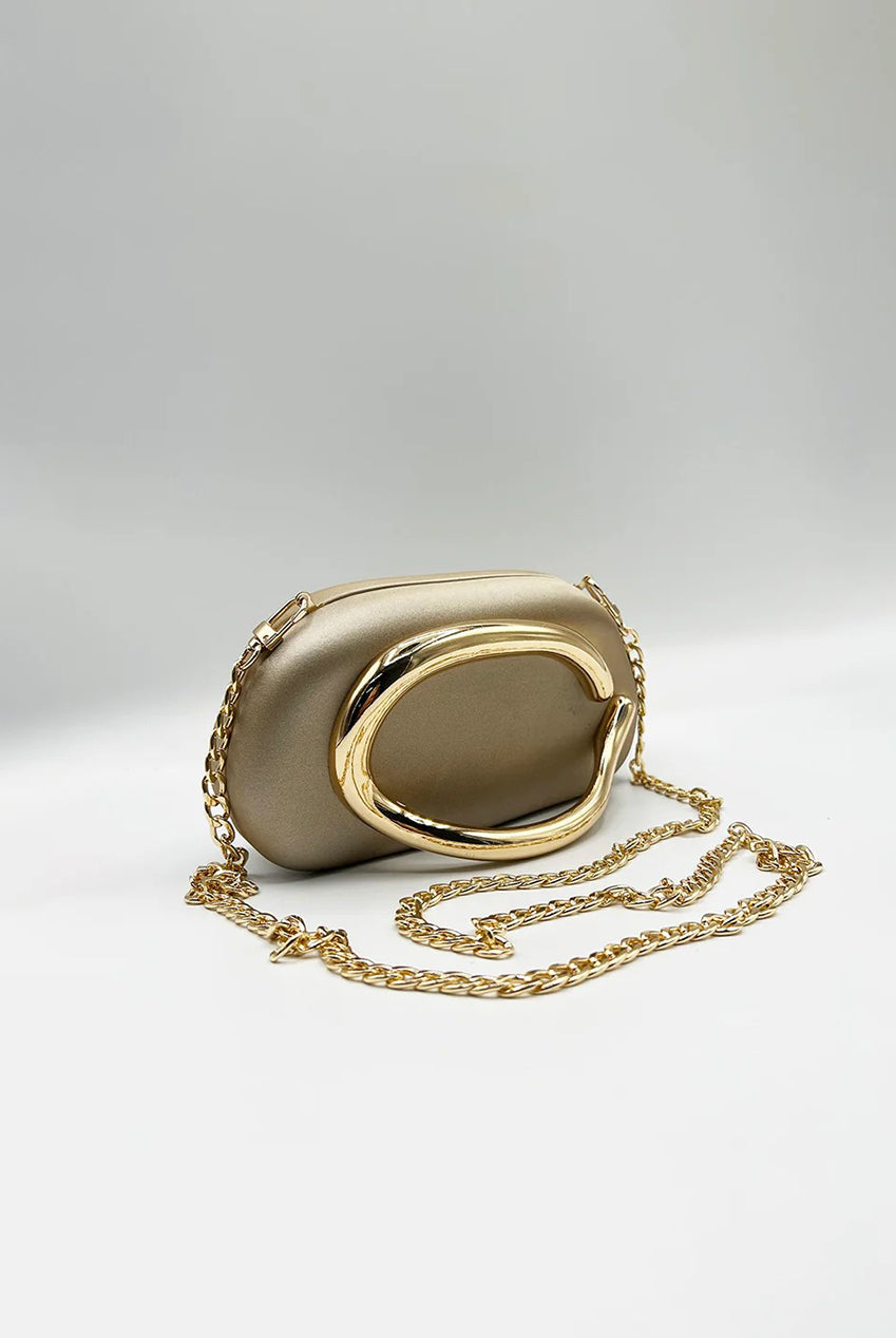 Oval Satin Hard Case Clutch Bag In Muted Gold HB362924