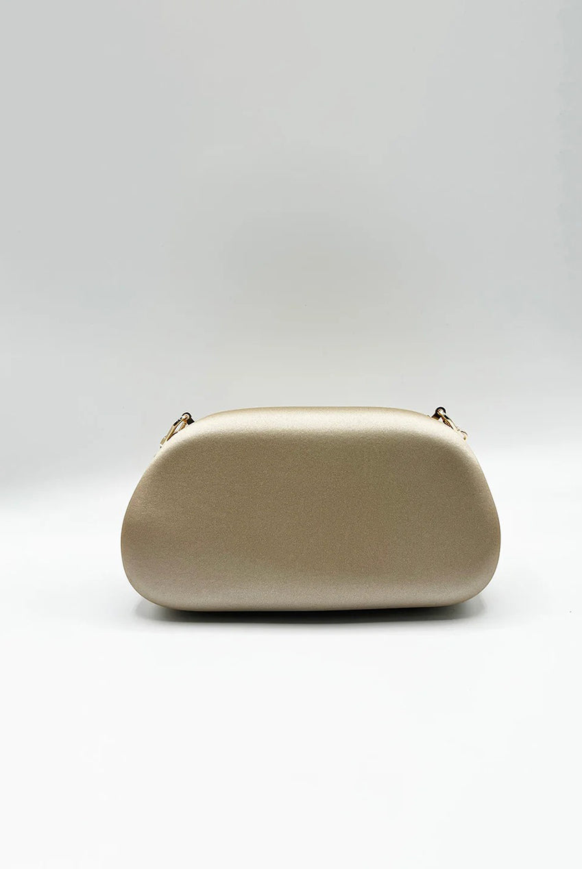 Oval Satin Hard Case Clutch Bag In Muted Gold HB362924