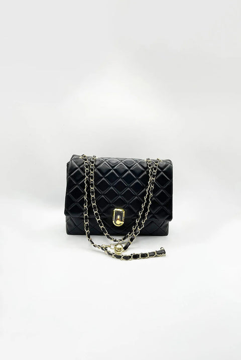 Luxury Quilted Shoulder Handbag With Chain Strap In Black by SVNX
