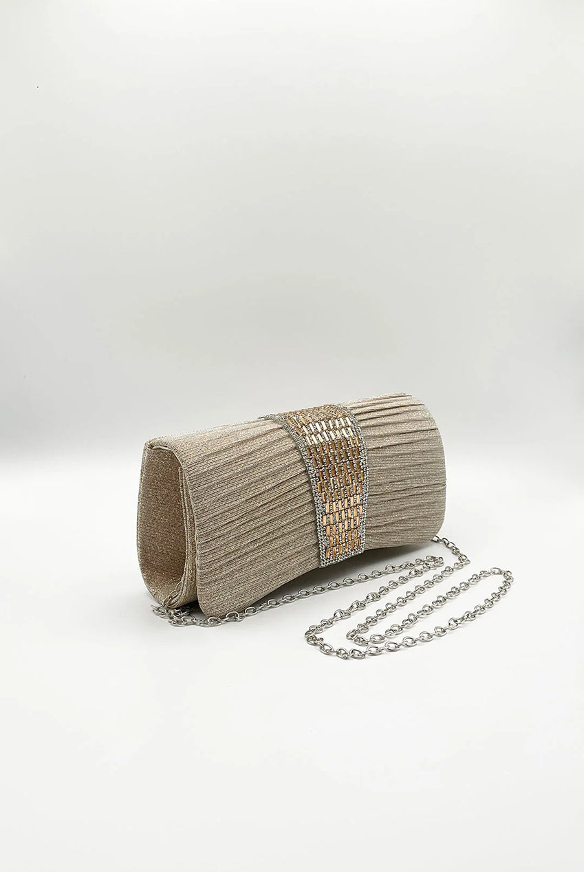 Rhinestone Glitter Clutch Bag In Gold HB364724
