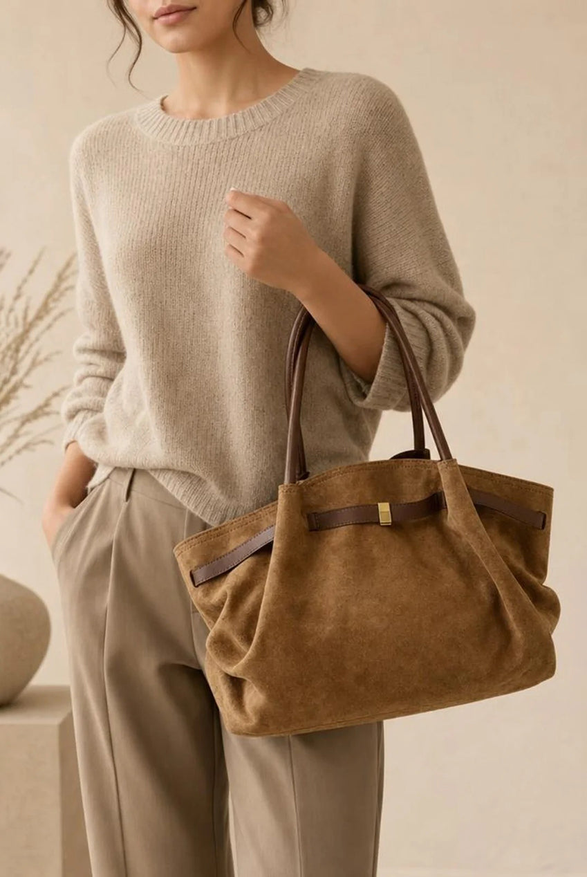 Vintage Soft Faux Suede Shoulder Bag In Brown HB365006