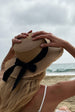 Straw Hat With Black Ribbon Bow by SVNX