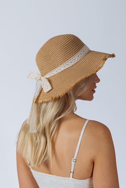 Lace Ribbon Straw Sun Hat by SVNX
