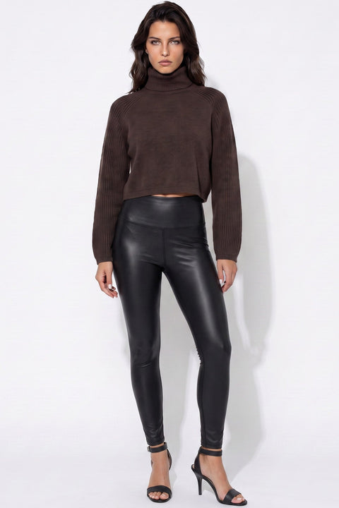 Black High‑Waist Leather‑Look Leggings by Aftershock London