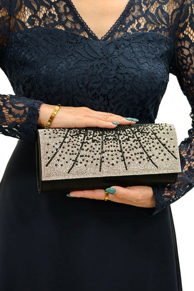 Black - Rhinestone Embellished Clutch Bag by Double Second