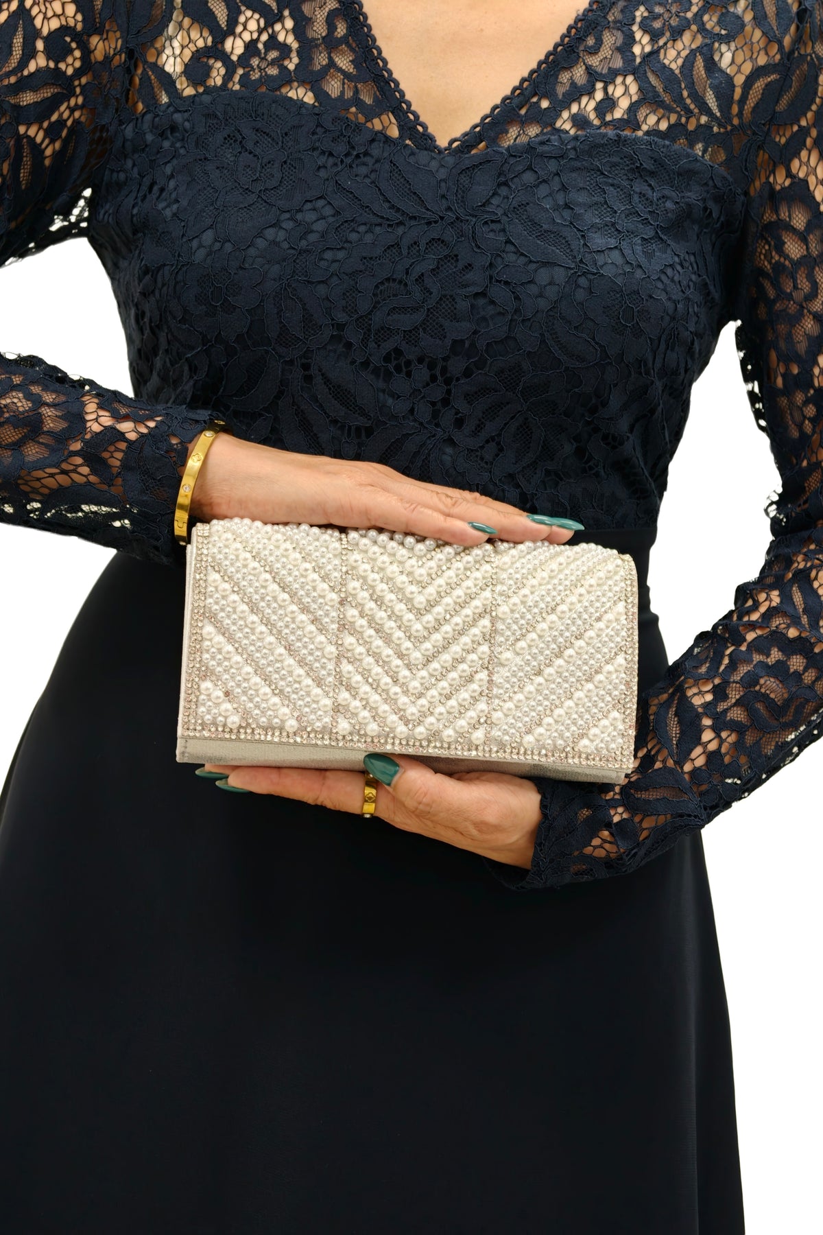 Pearl And Rhinestone Embellished Clutch Bag AC0000715