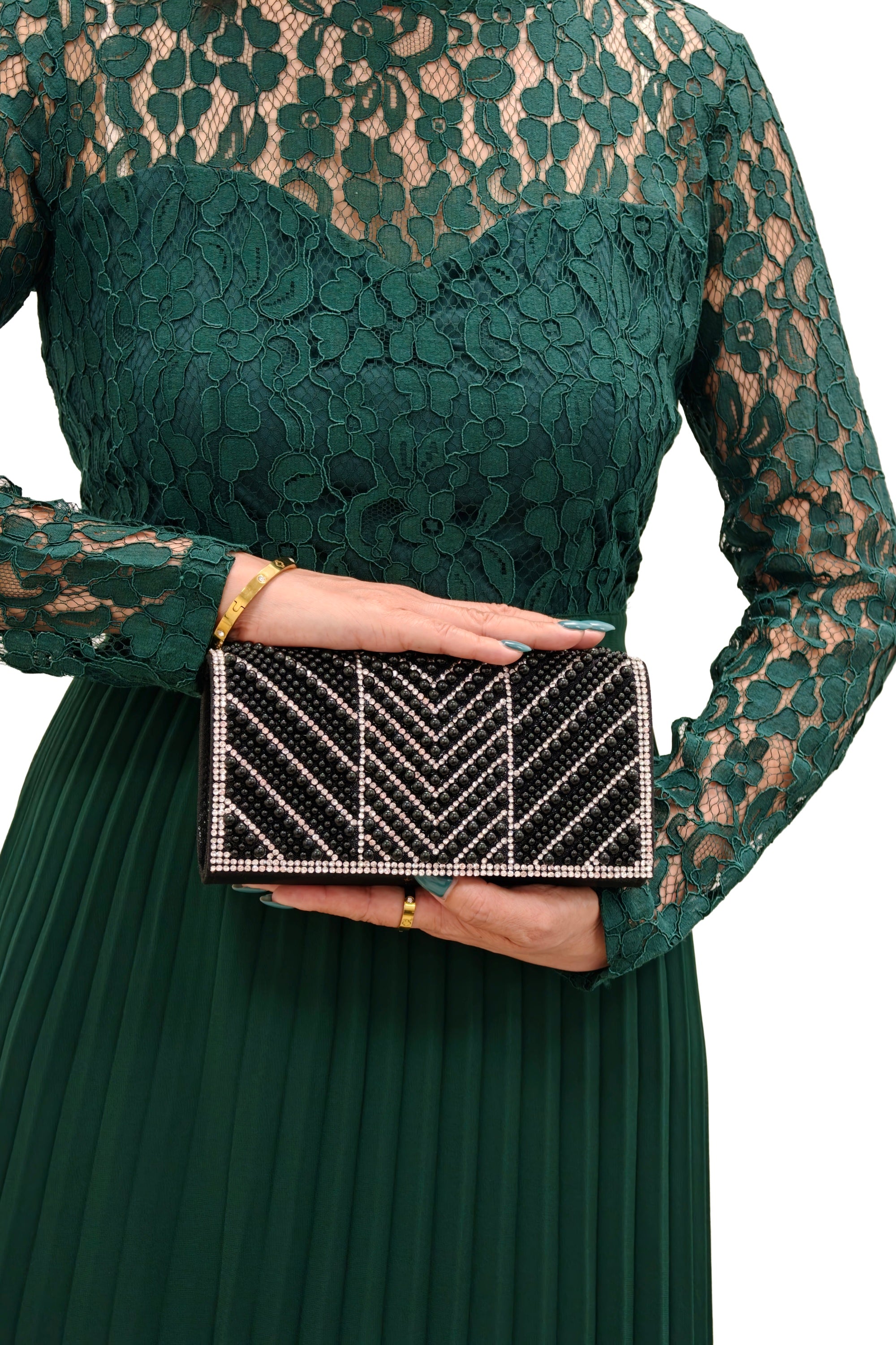 Pearl And Rhinestone Embellished Clutch Bag AC0000714