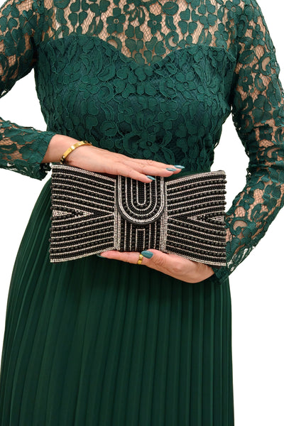 Black - Pearl Bow Clutch Bag by Double Second