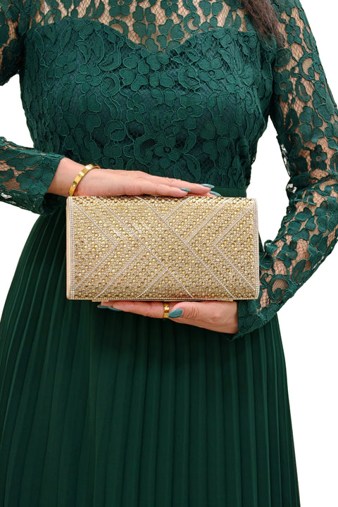 Rhinestone Embellished Box Clutch Bag by Double Second