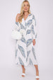 LOVE SUNSHINE White Plam Leaf Printed V Neck Midi Dress