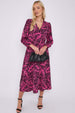 LOVE SUNSHINE Fuchsia Leopard Printed V Neck Midi Dress