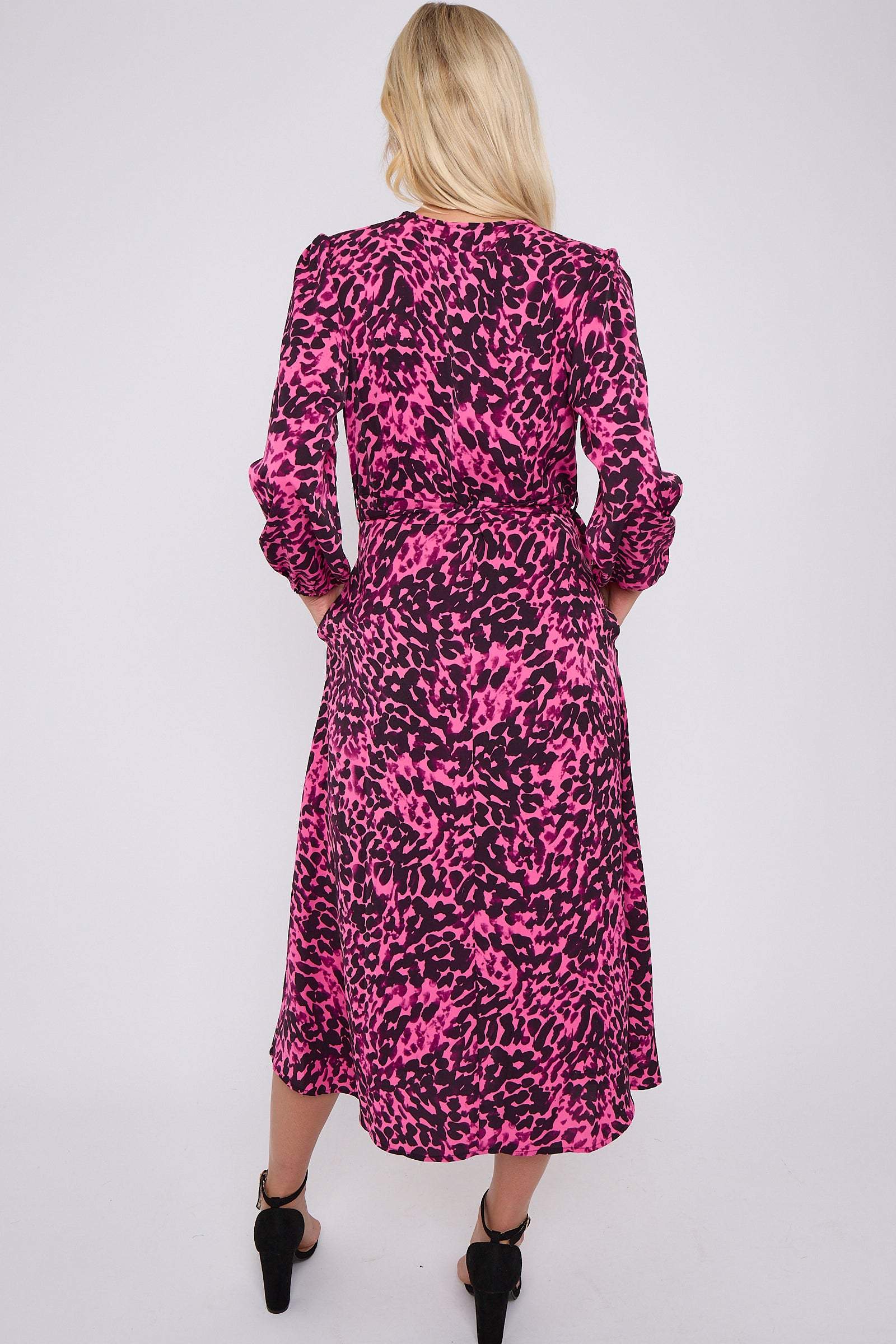 Fuchsia Leopard Printed V Neck Midi Dress LS-2258-GH10