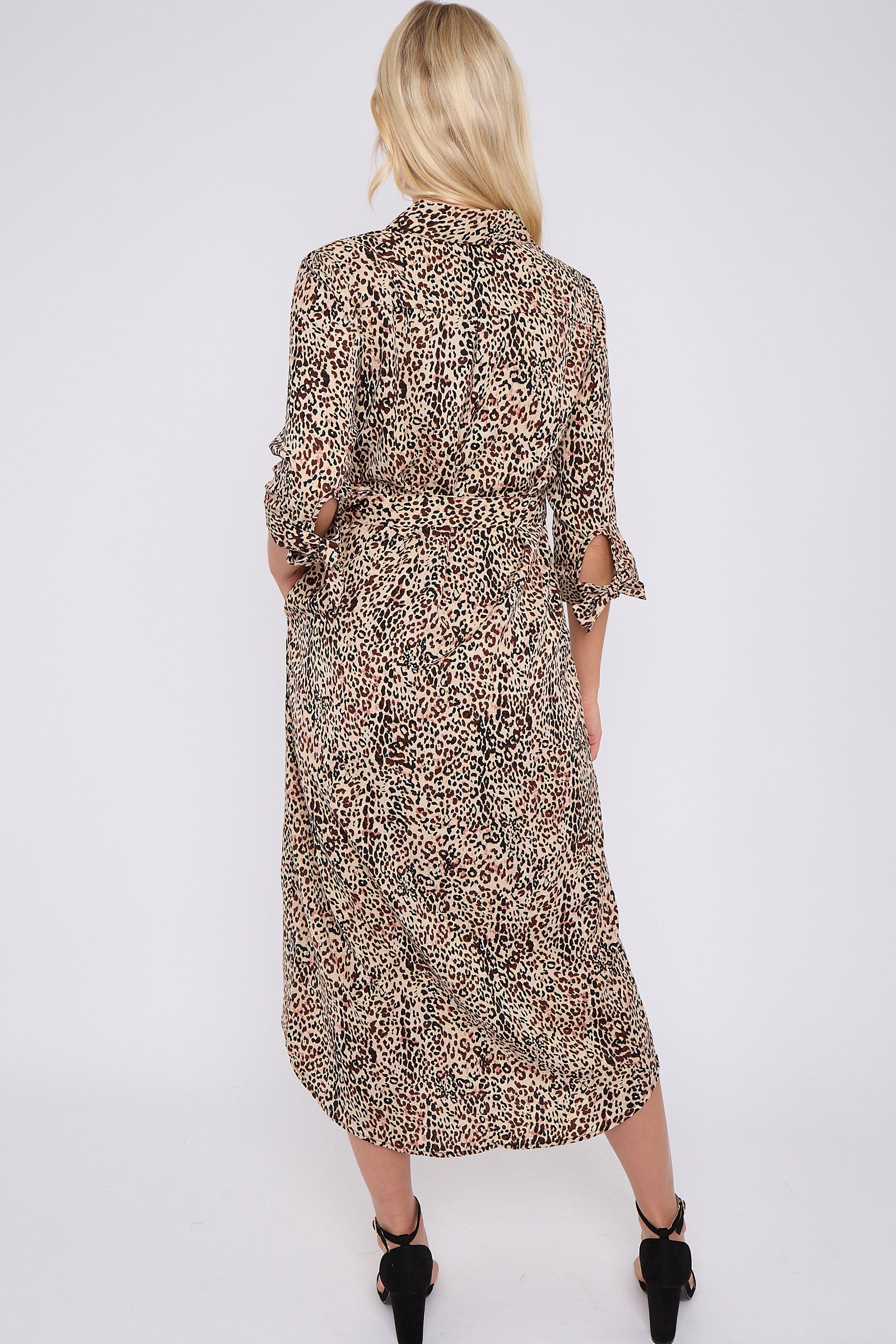 Brown Leopard Print Half Sleeve Belted Maxi Shirt Dress LS-2417-CN4