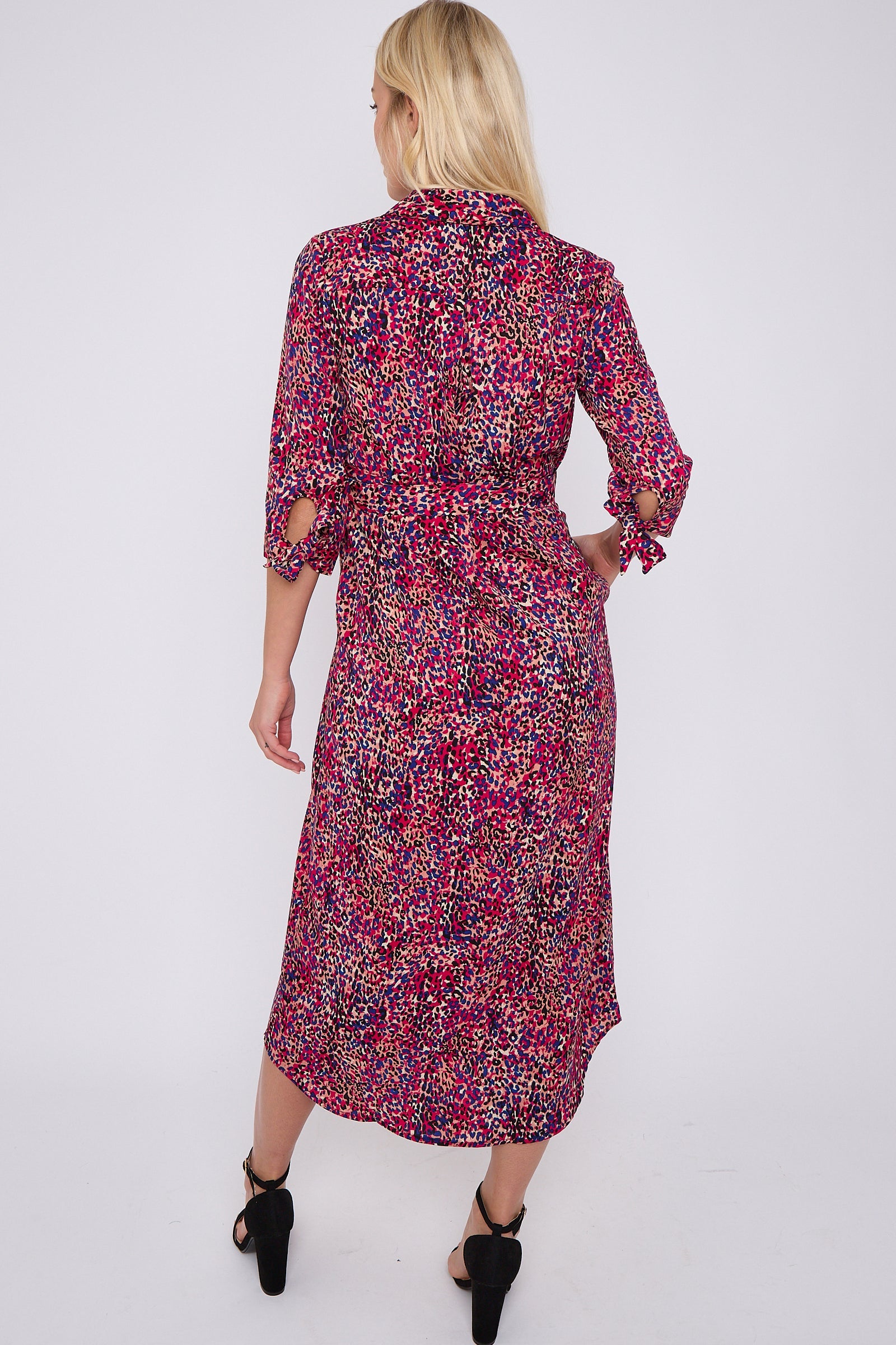 Purple Leopard Print Half Sleeve Belted Maxi Shirt Dress LS-2417-CN5