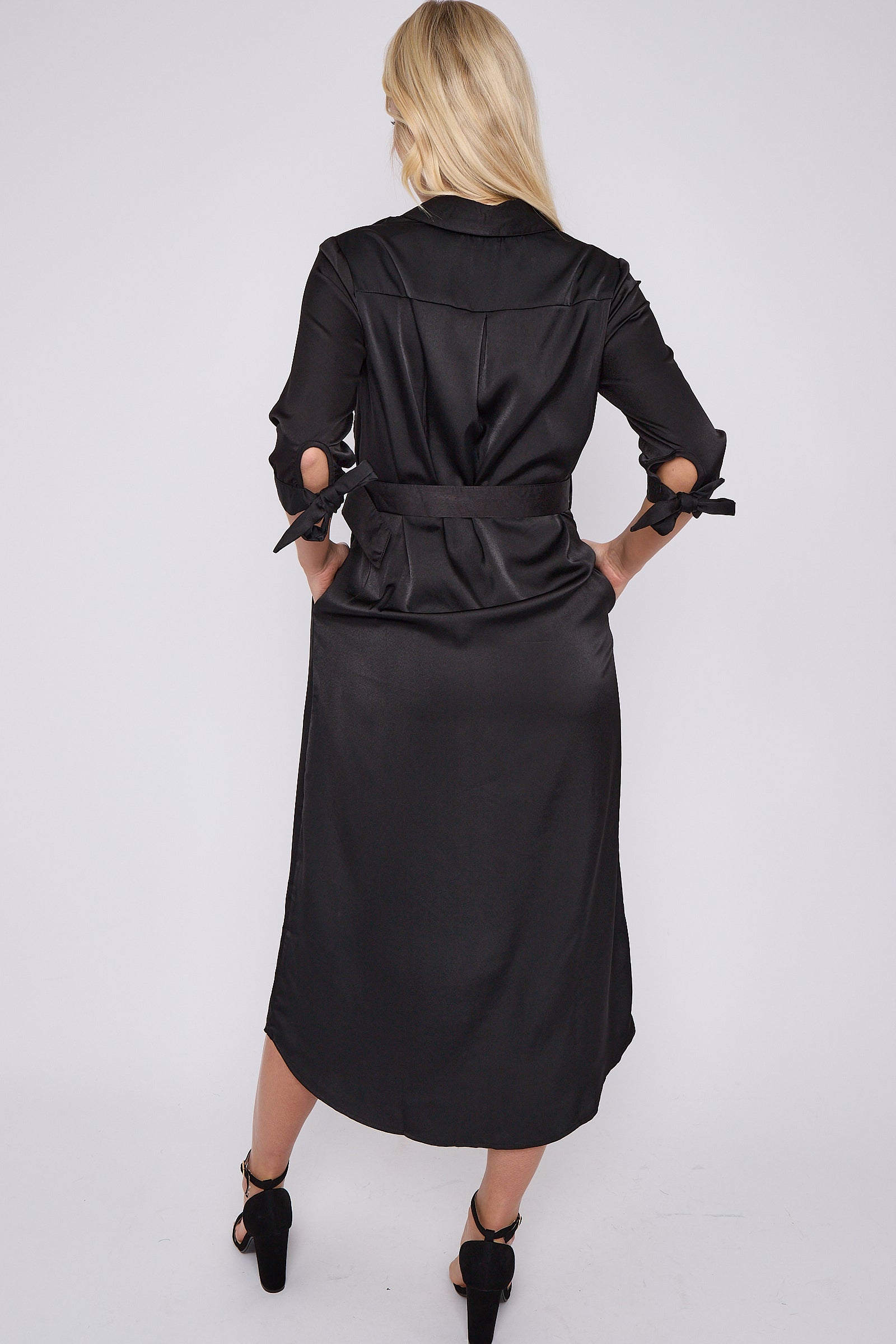 Black Half Sleeve Belted Maxi Shirt Dress LS-2417-GD081-172