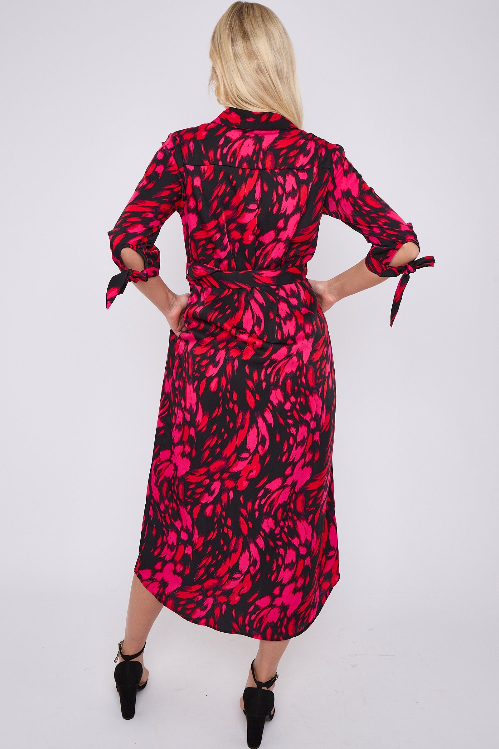 Fuchsia Leopard Print Half Sleeve Belted Maxi Shirt Dress LS-2417-CN2