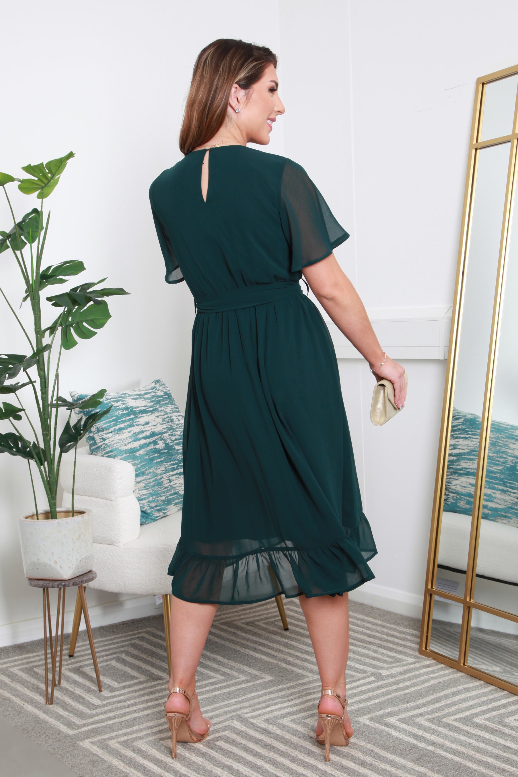 Green chiffon wrap dress best sale