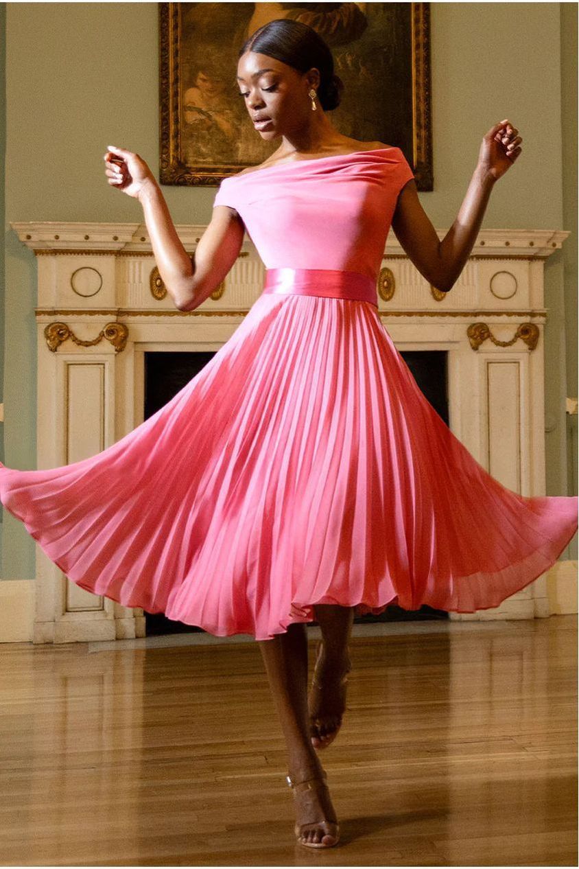 coral chiffon tea length dress Coral Mother of the Bride Dresses BABARONI