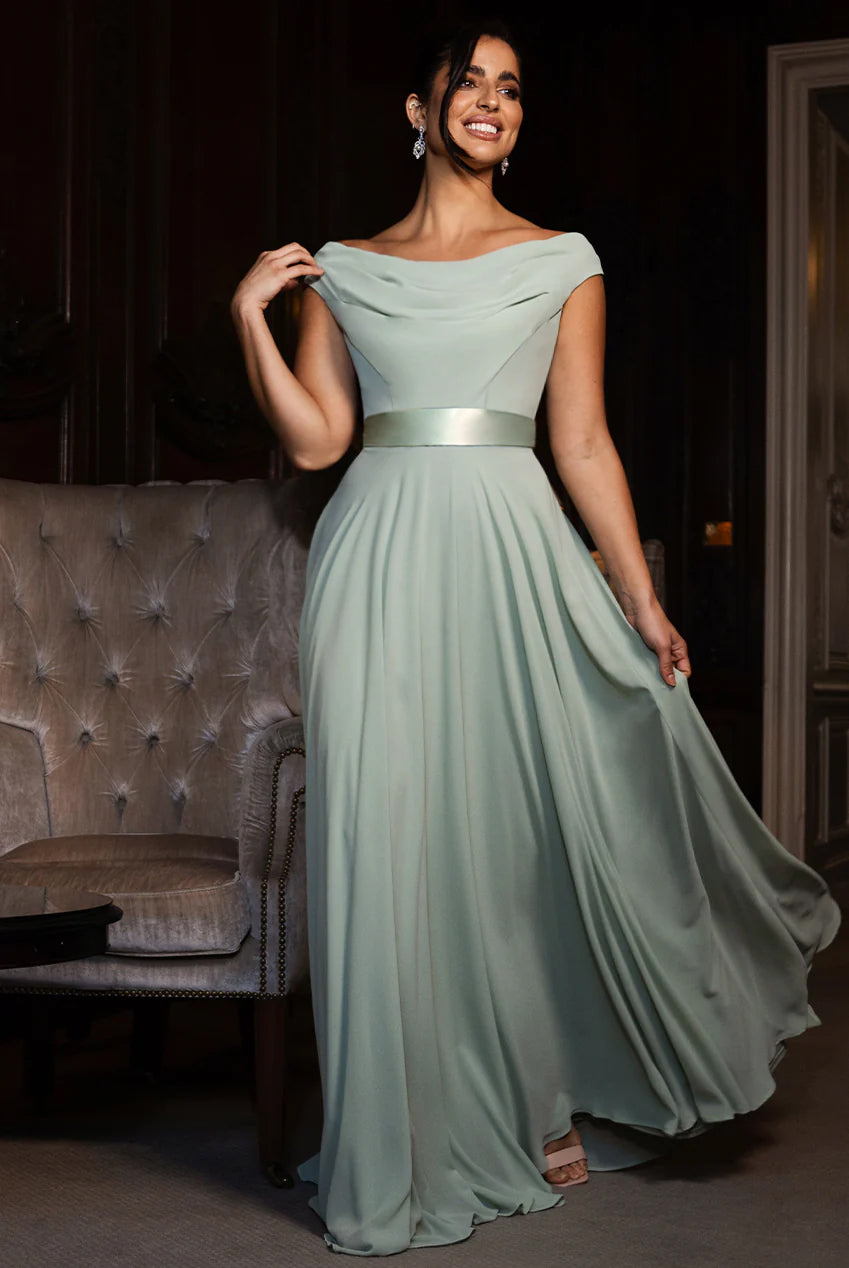 Cowl Neck Chiffon Maxi Dress - Sage Green DR3335A
