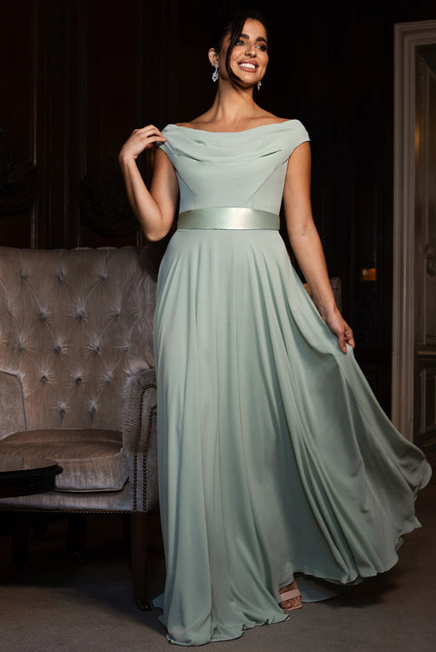 Cowl Neck Chiffon Maxi Dress - Sage Green by Goddiva