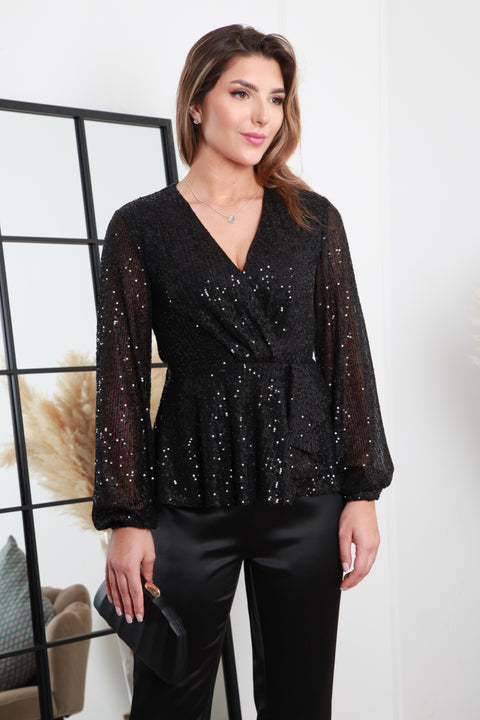 Sequin Wrap Top by Double Second