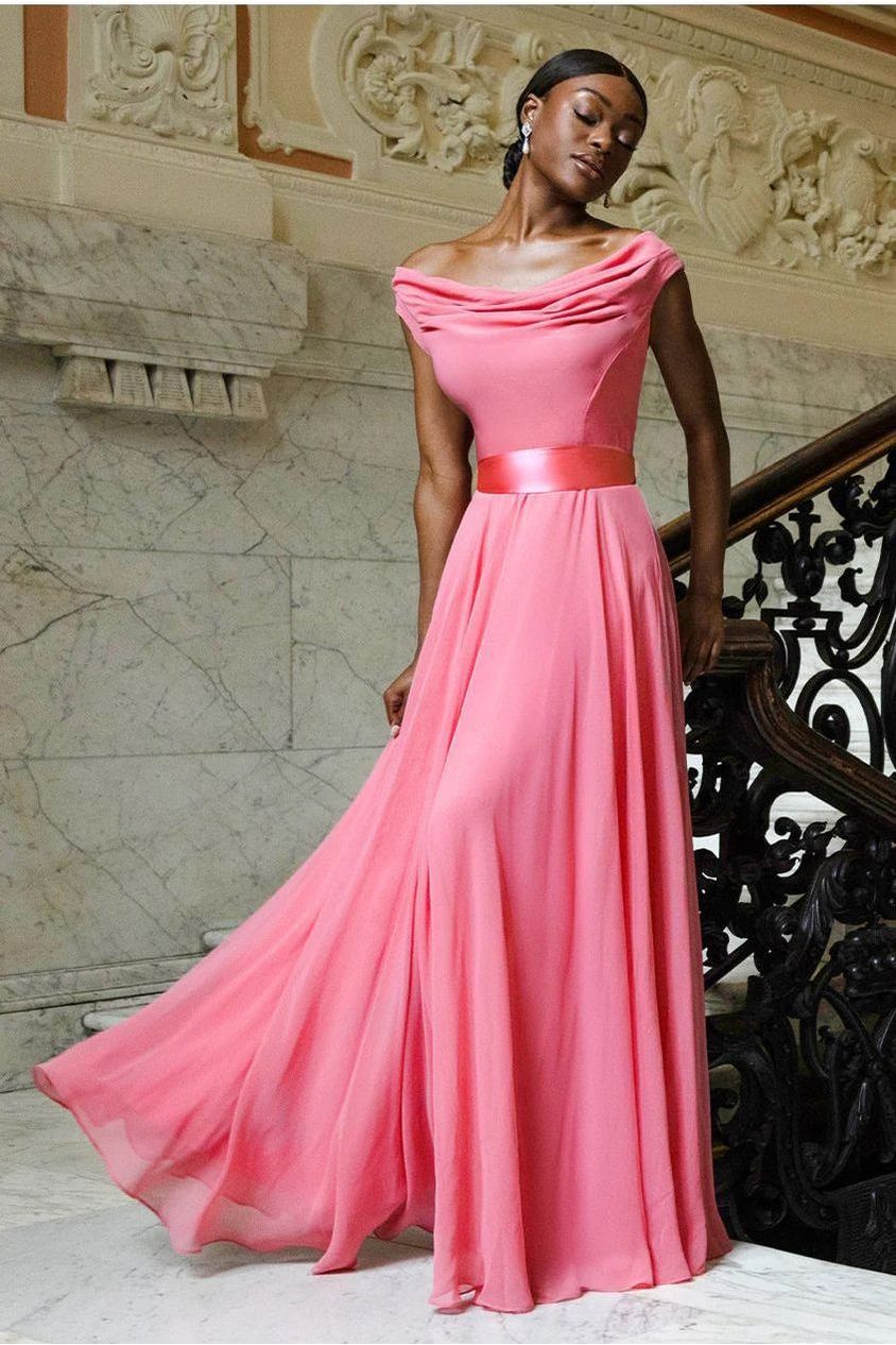 Cowl Neck A-Line Chiffon Maxi Dress - Coral | Goddiva Cowl Neck A-Line Chiffon Maxi Dress - Coral | Goddiva