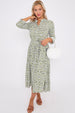 LOVE SUNSHINE Olive Pattern Print Long Sleeve Midi Dress