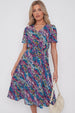 LOVE SUNSHINE Navy Rainbow Leopard Print V Neck Frilled Hem Midi Dress