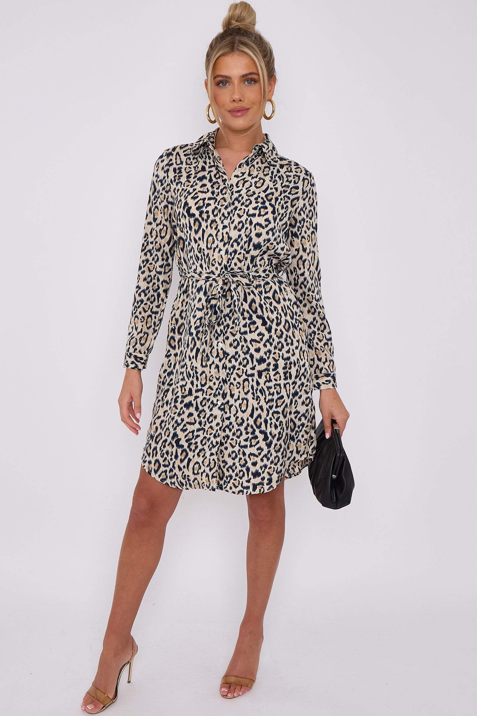 Beige Leopard Print Mini Shirt Dress LS5026-R56