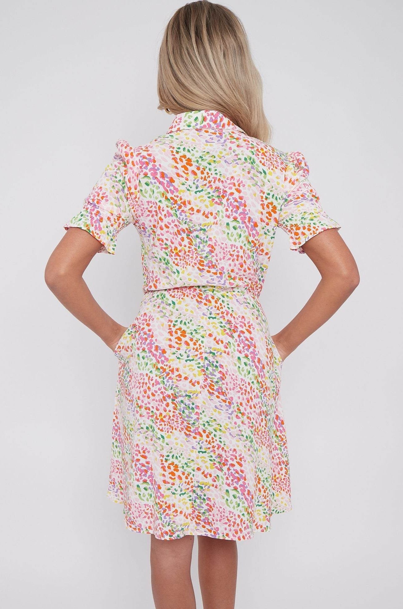 White Rainbow Leopard Print Mini Dress LS-2406-DQ1