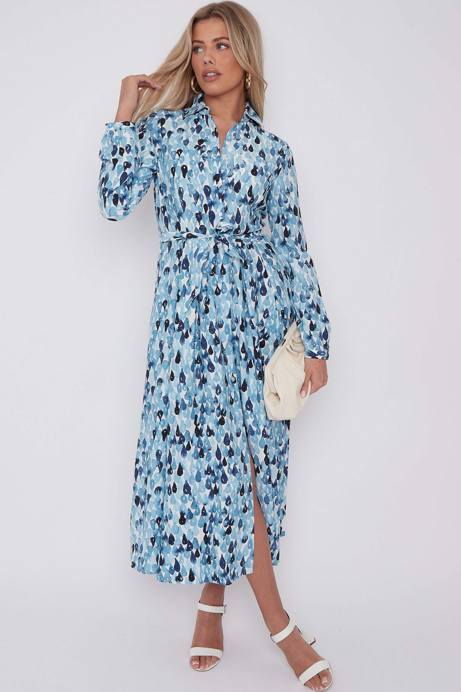 Blue Drops Printed Midaxi Shirt Dress LS-2037-C116