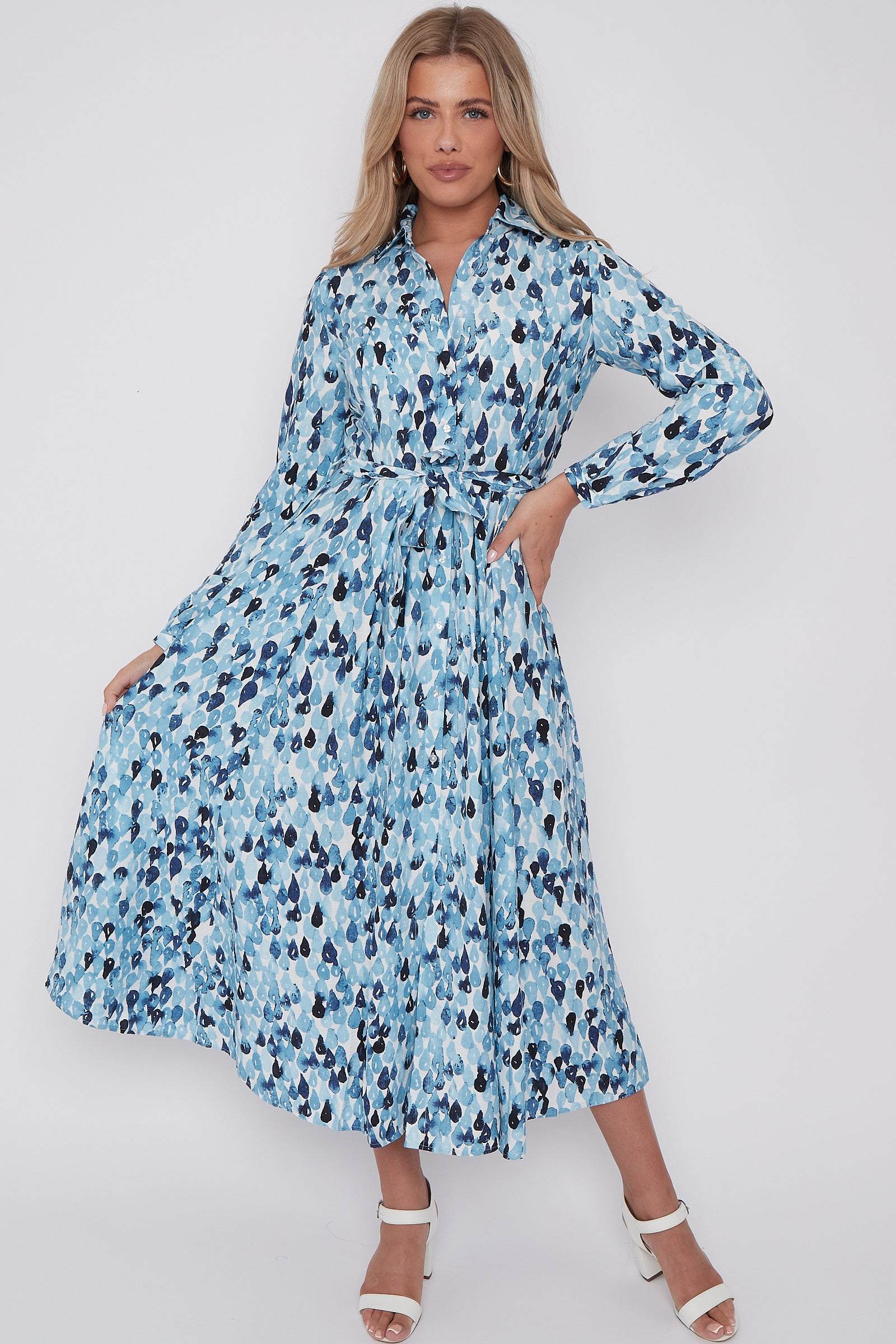 Blue Drops Printed Midaxi Shirt Dress LS-2037-C116