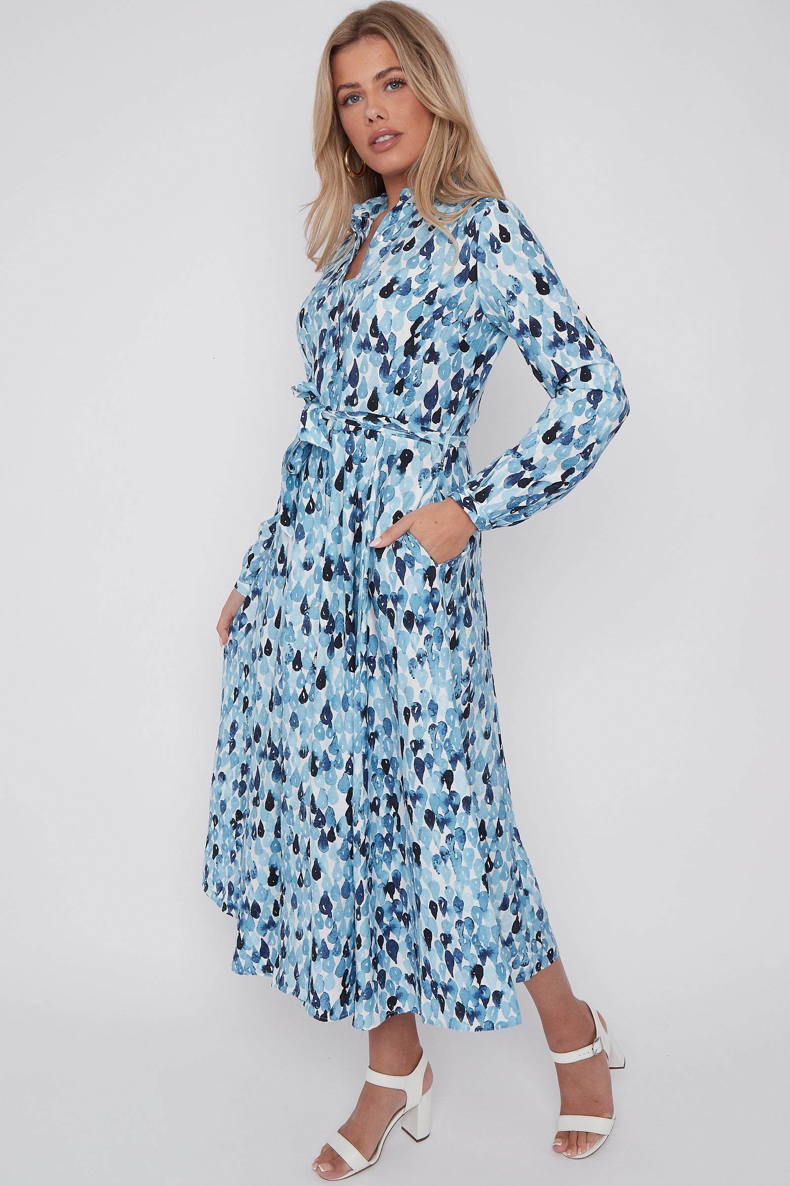 Blue Drops Printed Midaxi Shirt Dress LS-2037-C116