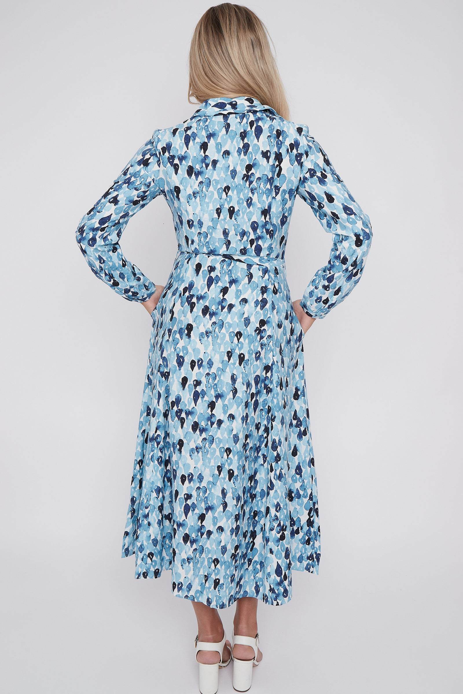 Blue Drops Printed Midaxi Shirt Dress LS-2037-C116