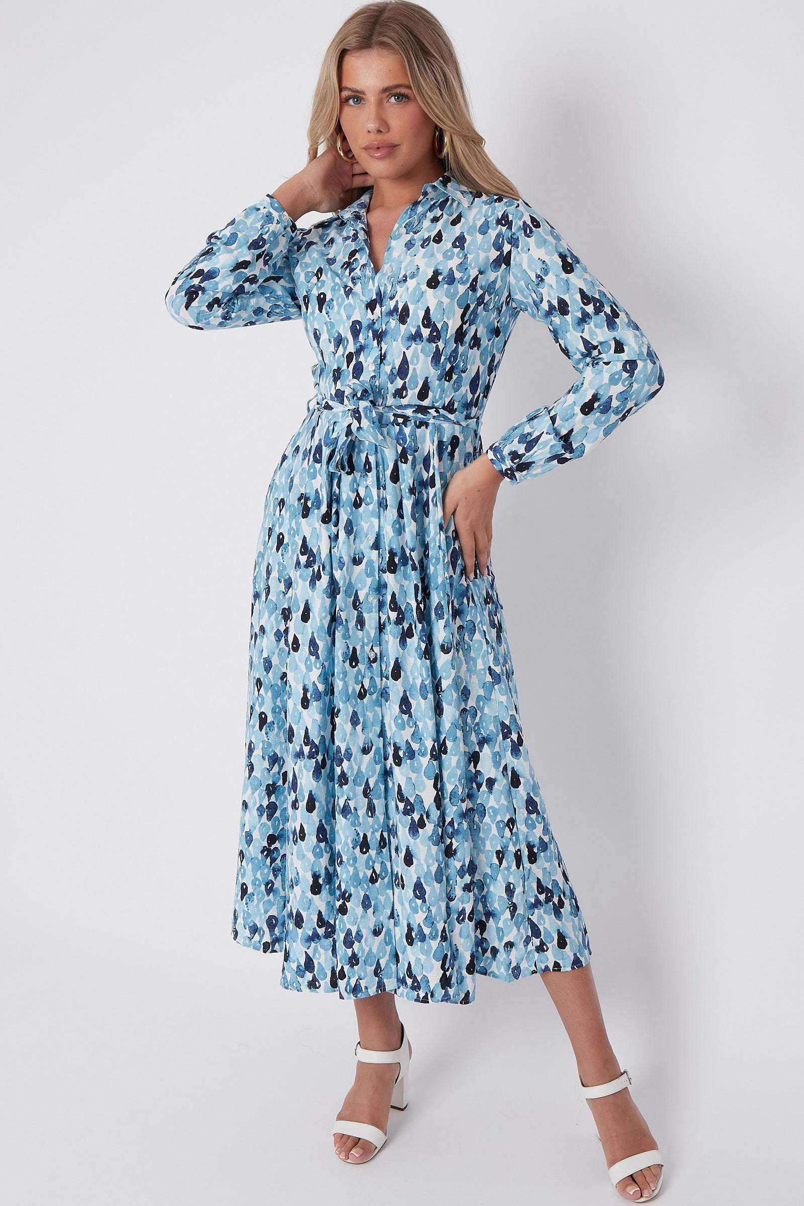 Blue Drops Printed Midaxi Shirt Dress LS-2037-C116