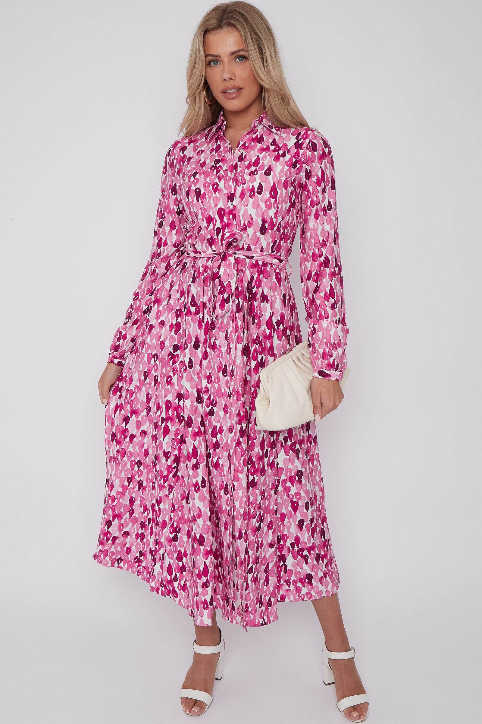 Pink Drops Printed Midaxi Shirt Dress LS-2037-C115