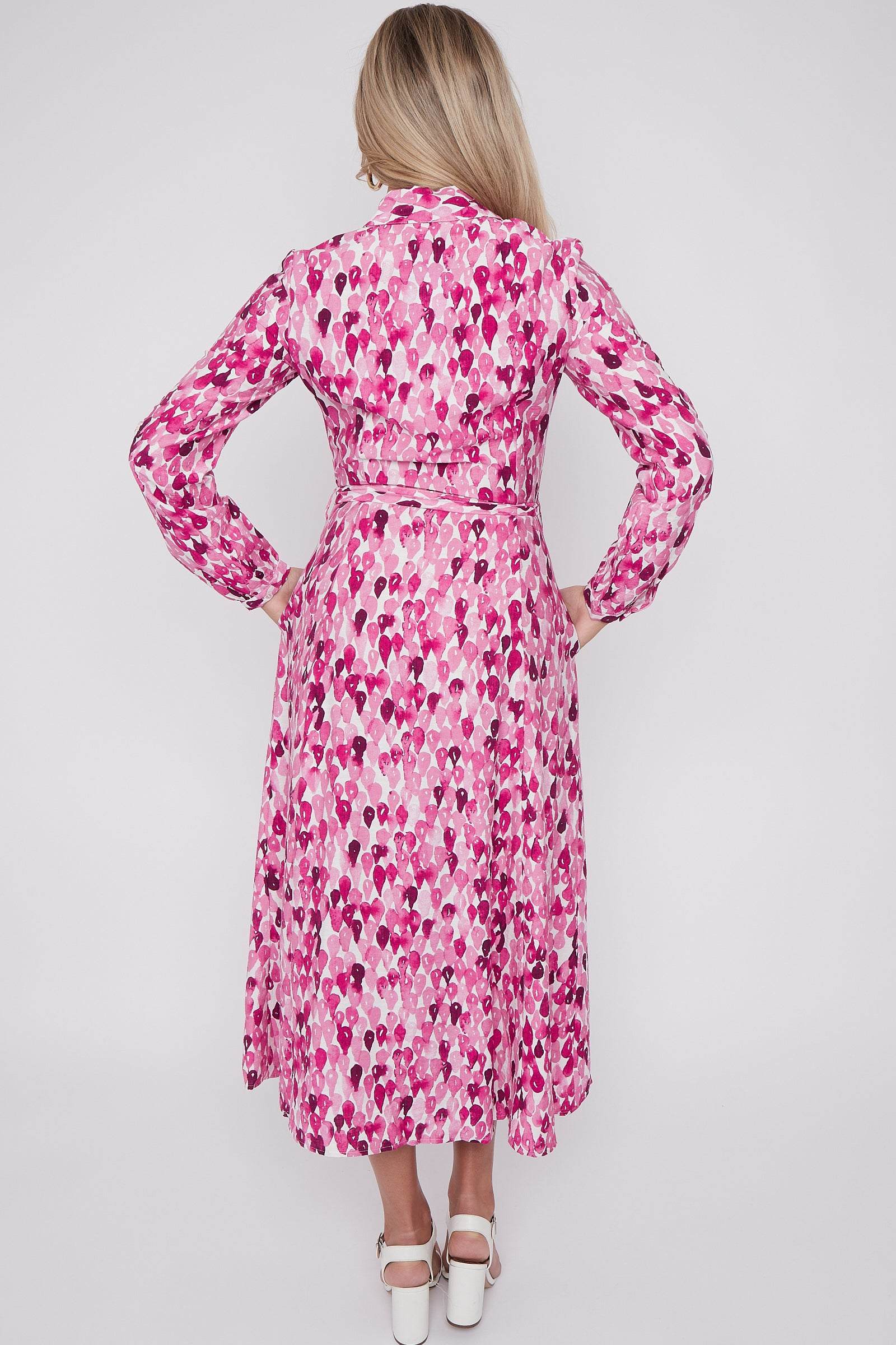 Pink Drops Printed Midaxi Shirt Dress LS-2037-C115