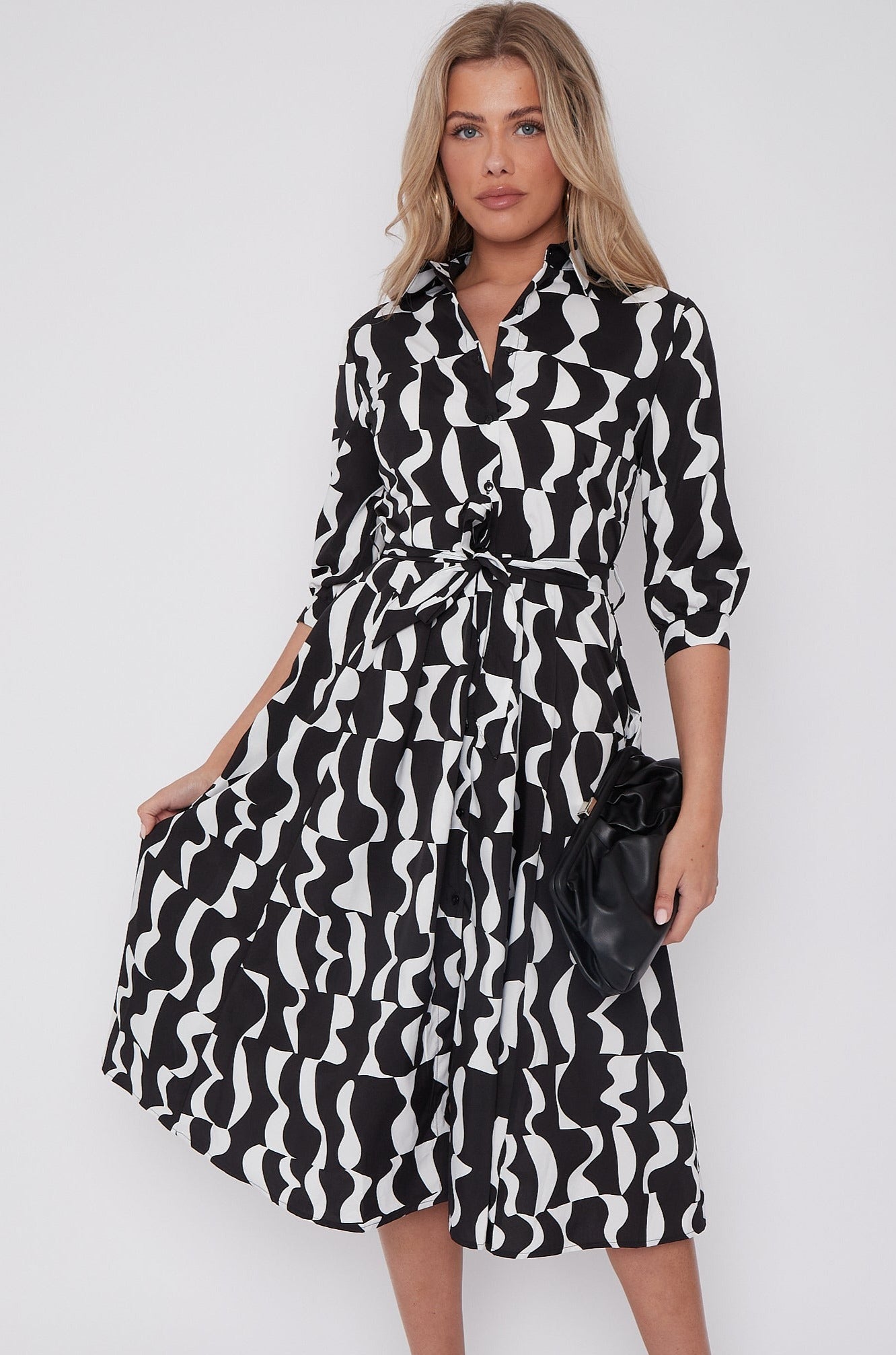 Mono Geometric Print Half Sleeve Midi Shirt Dress LS-2045-D51