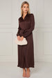 Espresso Layered Satin Long Sleeve Maxi Shirt Dress by LOVE SUNSHINE