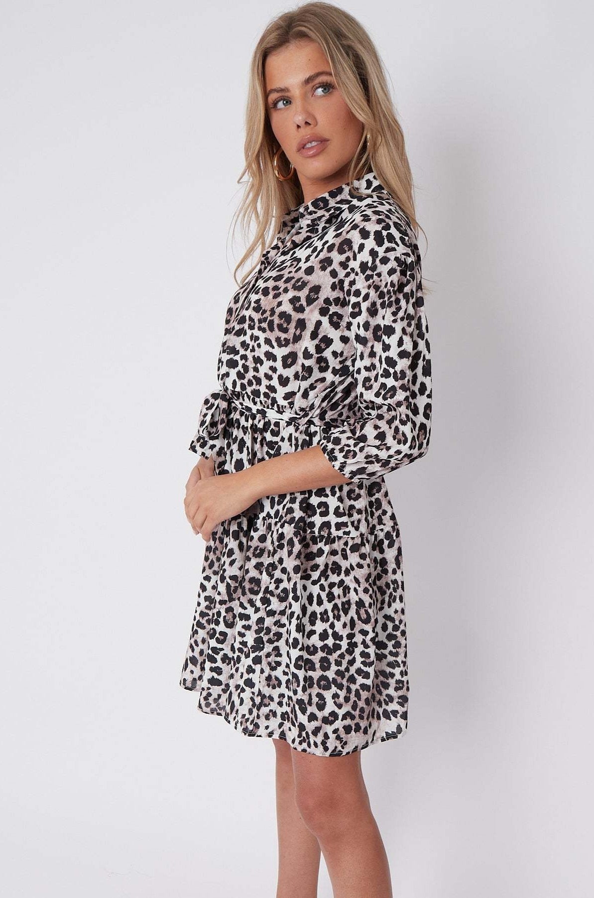 Taupe Leopard Print Oversized Smock Mini Dress LS-2168-B8