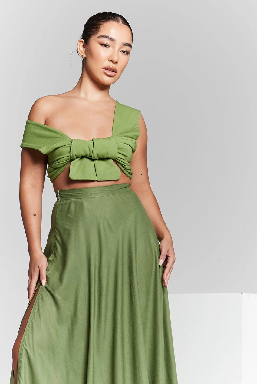 Isla Olive Green Multiway Tie Wrap Top INF20222