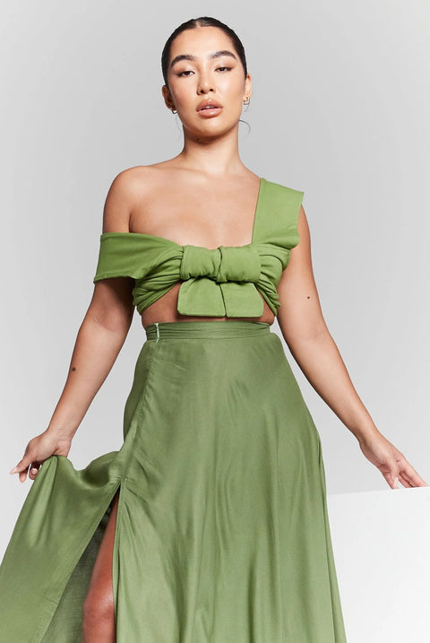 Isla Olive Green Multiway Tie Wrap Top by InFlair