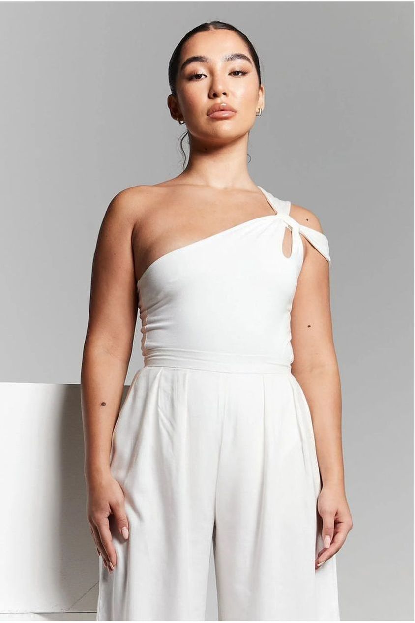 Ivory One Shoulder Knot Bodysuit INF20283