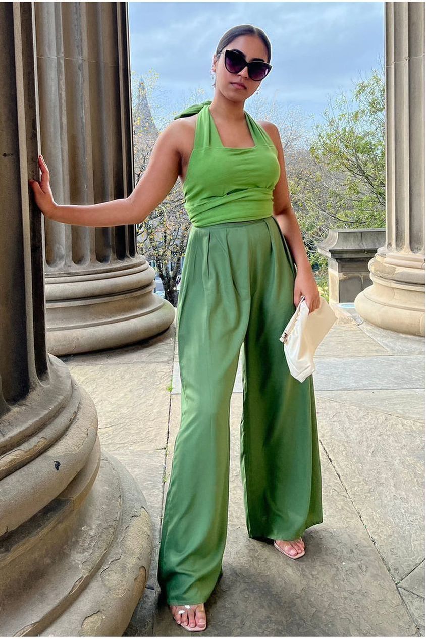 Olive Green Pleated Wide Leg Trouser INF20237
