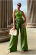 Olive Green Pleated Wide Leg Trouser by InFlair