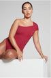 Burgundy One Shoulder Knot Bodysuit by InFlair