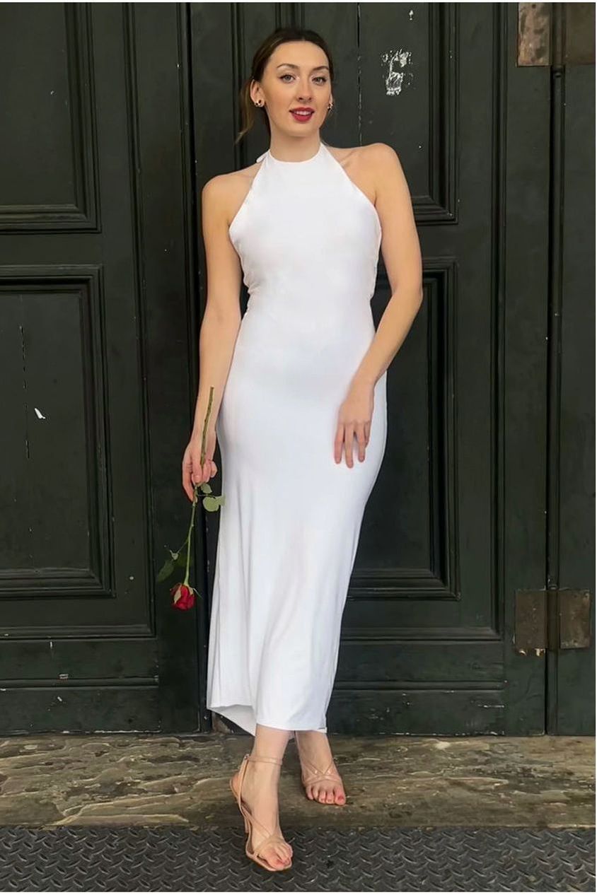 Kim Ivory Knot Back Bodycon Dress INF20255